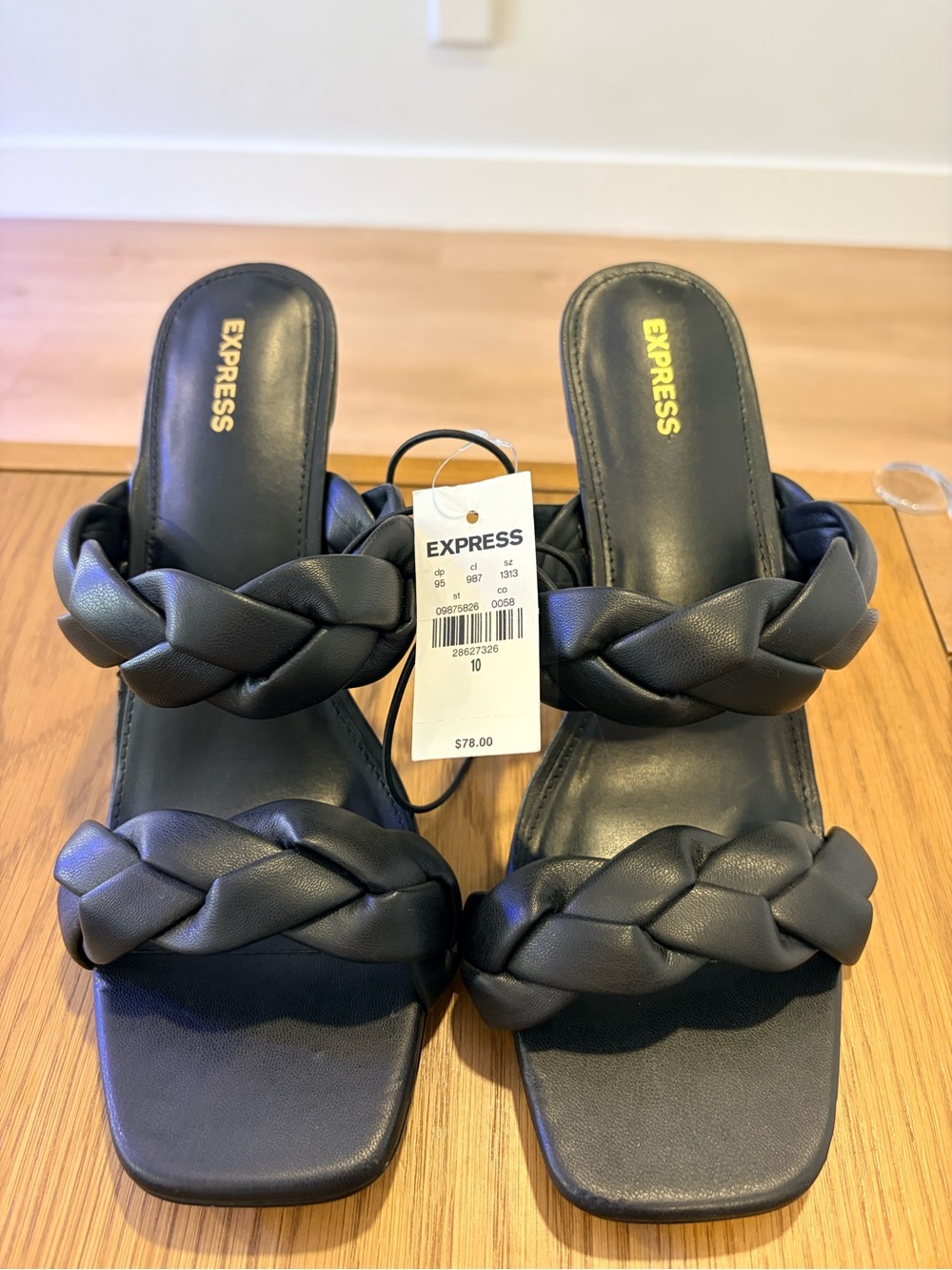 Express Black Braided Double-Strap Slide Heels